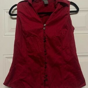 Ann Taylor Sleeveless Button-Down Top — Burgundy